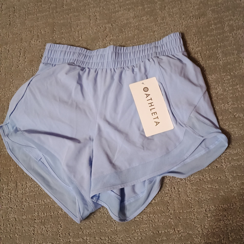 Athleta Women's Mesh Racer Run 4"   Lavender Blue Shorts, NWT